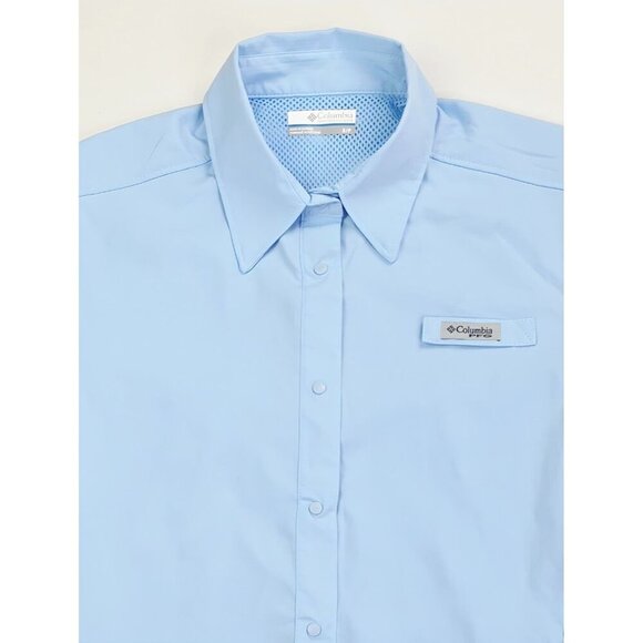 Columbis Omni Shade PFG Small Womens Blue Snap Back Vent Front Pocket Logo Shirt - Picture 14 of 14